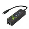 Techly Adattatore Convertitore USB-C&trade; Ethernet Gigabit con Hub 3 porte USB-A 3.0