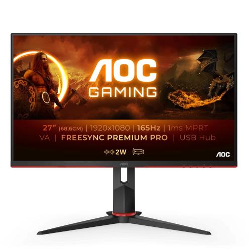 Monitor,AOC,27,16:9,VA,1920x1080,350cd,3000:1,20M:1,4x USB 3.1 ,.0x D-SUB,.0x DVI,2 x 1.4x HDMI,1 x 1.2Displayport,SPEAKERS Si, Si Si,,Pivot Si,Curved no,Regolabile in altezza 130mm,Black/Red,BEZEL 3-sided frameless