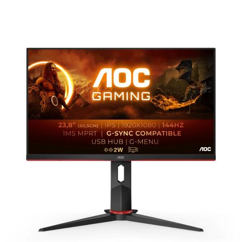 Monitor,AOC,23,8,16:9,IPS,1920x1080,250cd,1000:1,20M:1,4x USB 3.0 ,1x D-SUB,.0x DVI,2 x 1.4x HDMI,1 x 1.2Displayport,SPEAKERS Si, Si Si,,Pivot Si,Curved no,Regolabile in altezza 130mm,Black/Red,BEZEL 3-sided frameless