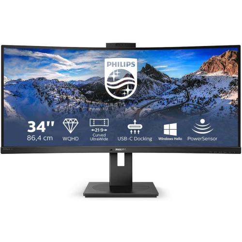 PHILIPS 34in 21:9 CURVO, HDR 400, GAMING ADAPTIVE SYNC 100 HZ, 3440*1440, VA, 4ms, 500cd/m2, 3000:1, Multiview con KVM switch integrato, speakers integrati, hub usb, pip/pbp, displayport, 2 hdmi, protezione occhi, powersensor, ergonomia totale, vesa, gara