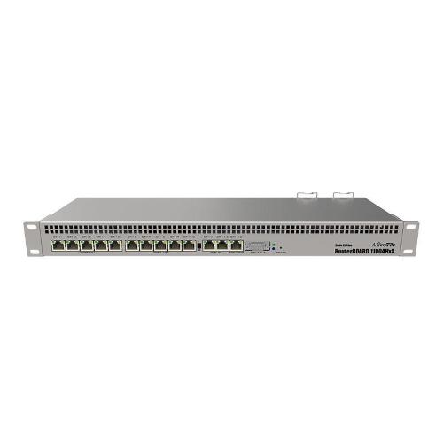 MikroTik, RB1100AHx4 Dude Edition, RB1100AHx4 Powerful 1U rackmount router with 13x Gigabit Ethernet ports, 60GB M.2 drive for Dude database