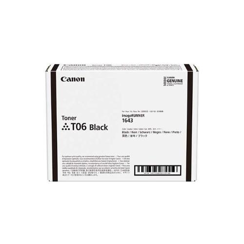 CANON BUSINESS Toner T06 Black Durata: 20.500 pagine A4 con copertura 5%. Include il tamburo. CompatibilitÇÿ: iR 1643i / 1643iF / iR 1643i II / 1643iF II/ i-Sensys X 1643P Questo item segue la politica commerciale dei consumabili imageRUNNER.