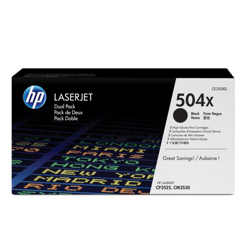 Hewlett-Packard HP 504X Black Dual Pk LJ Toner Cartridge - Toner - [K] - per HP Color LaserJet CP3525/CM3530MFP