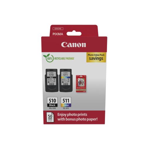 CANON PG-510/CL-511 PVP - 4X6 PHOT PAPER(GP-501 50SHEETS) + BLACK COLOUR CARTRIDGES