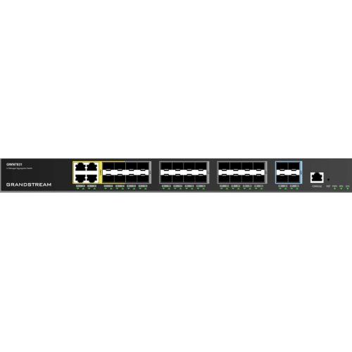 Grandstream Layer 3 Managed Network Switch, 24x SFP, 4x SFP+, 4x GbE combo, optional redundant PSU. Utilizzabile con il controller GWN sia in Cloud che on premise