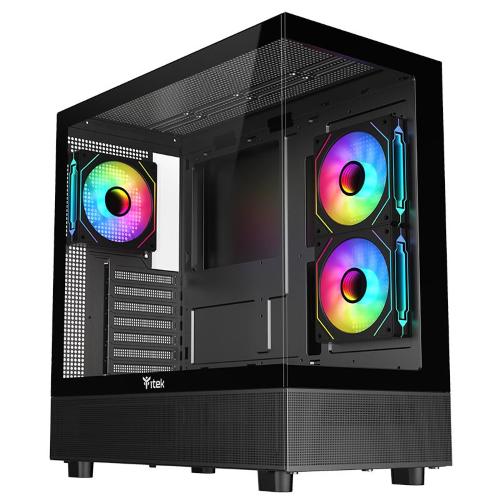 CASE ITEK SHOWBUI 42B GAMING TOWER, ATX, 3x12cm ARGB fan, 2xUSB3, TYPE-C,SYDE & FRONT PANEL TEMP GLASS - ITGCASB42B