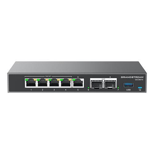 Grandstream GCC6010 - All-in-one device: VPN Router, NGFW, Switch and IP PBX. 2x SFP, 5x GbE WAN/LAN, 4x PoE-Out, 2.5Gbps NAT routing, VPN 1Gbps, IDS/IPS 900Mbps, local AP controller