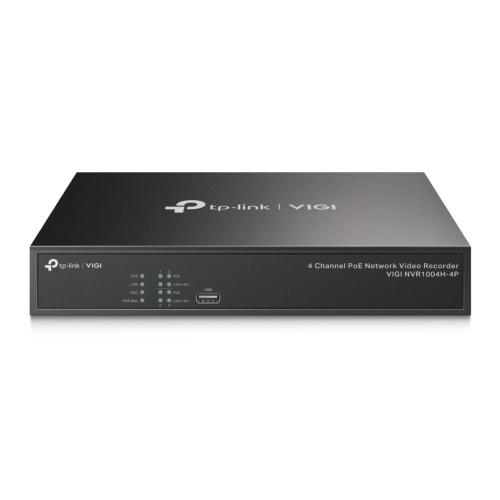 TP-Link - VIGI NVR1004H-4P - 4 Channel PoE Network Video Recorder, 4x 10/100 Mbps PoE+ Ports, Max Output 53W, 802.3 af/at,1x SATA Interface (up to 10 TB), 2x USB 2.0, 53.5V DC/1.31A, 1x VGA port & 1x HDMI port(Up to 4K) (Synchronous Outputs)