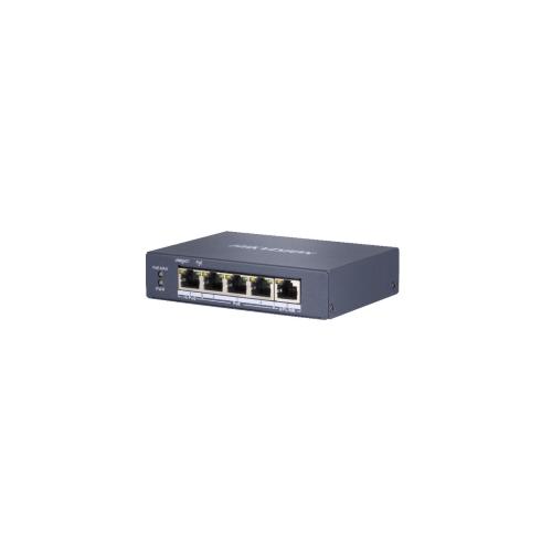 SWITCH HIKVISION L2, Unmanaged, 4 Gigabit RJ45 PoE ports, 1 Gigabit RJ45 uplink port, 802.3af/at/bt, port 1 support Hi-PoE 60w