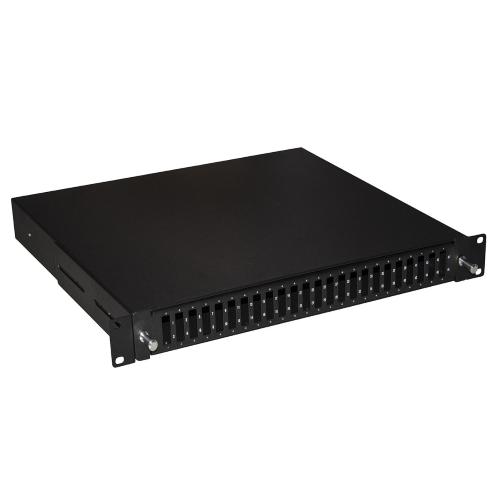 LINK CASSETTO FIBRA OTTICA 24 PORTE PER ADATTATORI SC DUPLEX 1 UNITA' PER INSTALLAZIONE 19" NERO CON BINARI TELESCOPICI LKFO24SCDN
