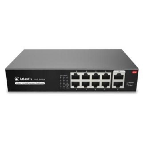 ATLANTIS SWITCH PoE A02-F10P8-120W 10 Porte 10/100Mbps di cui 8 PoE sino a 115W (120W tot) include KIT Mont. Muro (Wall Mount)