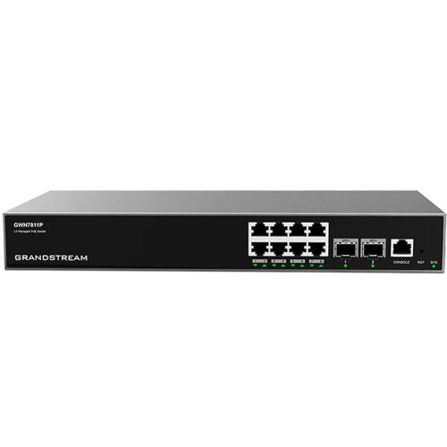 Grandstream GWN7811P - Layer 3 Managed Network Switch, 8x GbE RJ45 PoE 802.3 af/at, up to 30W per port, 2x SFP+, fan-less. Utilizzabile con il controller GWN sia in Cloud che on premise