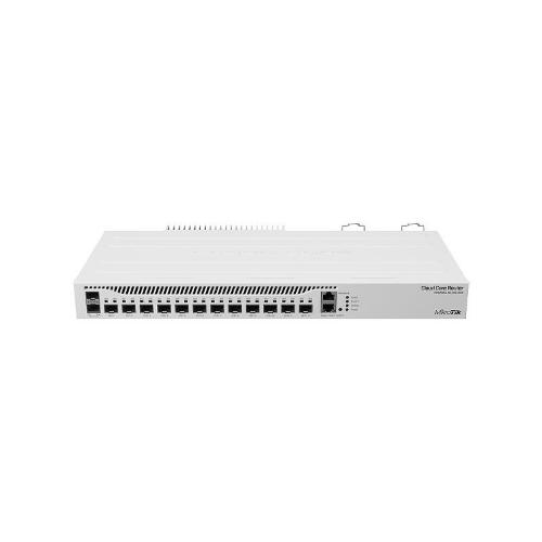 MikroTik, router equipped with AL32400 1.7 GHz quad core CPU. 12x 10G SFP+ and 2x 25G SFP28 ports