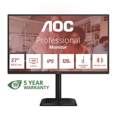 MONITOR AOC LED 27" Wide Q27E4U IPS 2560x1440 120HZ 4ms 350cd/mq 1.500:1 2x2W MM Reg.H PIVOT HDMI DP