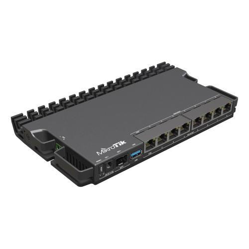 MikroTik RouterBORD 5009UPr+S+IN with Marvell Armada ARMv8 CPU (4-cores, 1.4GHz per core), 1GB of DDR4 RAM, 1GB NAND storage, 1x 2.5Gbit LAN (802.3af/at PoE-out and POE-in), 7x 1Gbit LAN (802.3af/at PoE-out and POE-in), 1xSFP+ port, RouterOS L5, metal des