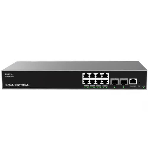 Grandstream GWN7811 - Layer 3 Managed Network Switch, 8x GbE RJ45, 2x SFP+, fan-less