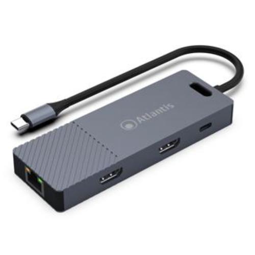 MINI DOCKING ATLANTIS A04-TC_DK48 IN: 1xUSB-C OUT: 2xHDMI 4K@30Hz single/FHD@60Hz dual-triple 1xGbitLan 3xUSB3.0 1xUSB-C(PD)