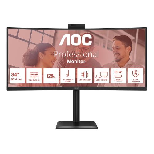 MONITOR AOC LED 34" Wide CURVED CU34E4CW 3840x1440 120HZ 4ms 350cd/mq 20.000.000:1 2x5W MM WEBCAM Reg.H 2HDMI DP USB-C Docking