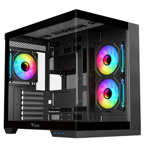 CASE ITEK TOWER "DARK CAVE DS" Gaming Tower 2*USB3,1*USB-C 3*12cm fan ARGB, Side & Front Panel Temp Glass, ITGCADCDSB