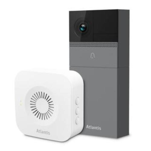 VIDEOCITOFONO ATLANTIS A14-DB910 wireless da esterno 2Mpx FHD 1920x1080p 25fps H.264 PIR IR LED campanello da interno incluso