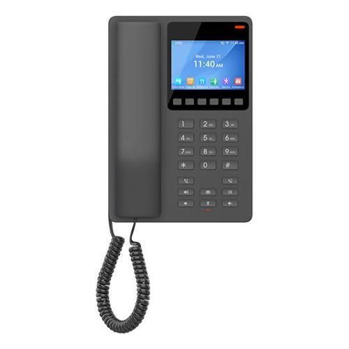 Grandstream GHP631W - Compact Hotel IP Phone, 2 SIP accounts, 2 lines, 1x Ethernet 10/100 PoE, Wi-Fi, 480x320 (3.5") Color LCD, 12V/0.5A PSU, Black