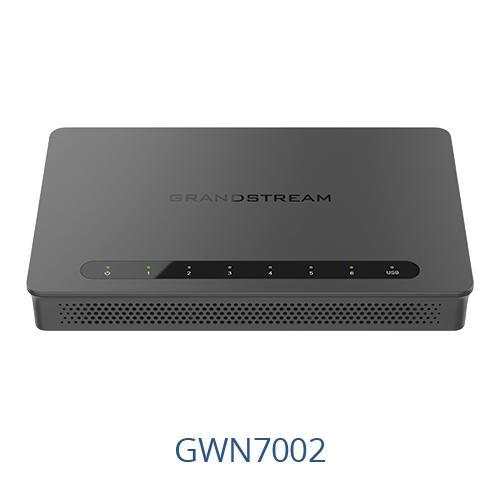 Grandstream GWN7002 - Wired Router, 2x SFP, 4x GbE WAN/LAN, 1x PoE-In, 2x PoE-Out, 2.2Gbps NAT routing, 60K NAT sessions, VPN (530Mbps), DPI, SDN, cloud provisioning, integrated GWN local master, USB (cellular failover)