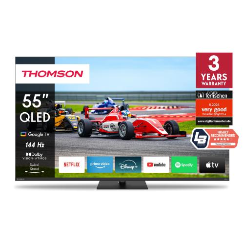 TV THOMSON LED 55" 55QG7C14 SMART GOOGLE TV HOTEL MODE 4KQLED 144HZ CI+ 4XHDMI 3XUSB DVB-T/T2/C/S/S2 - TELEC. RETRO ILLUM. VESA